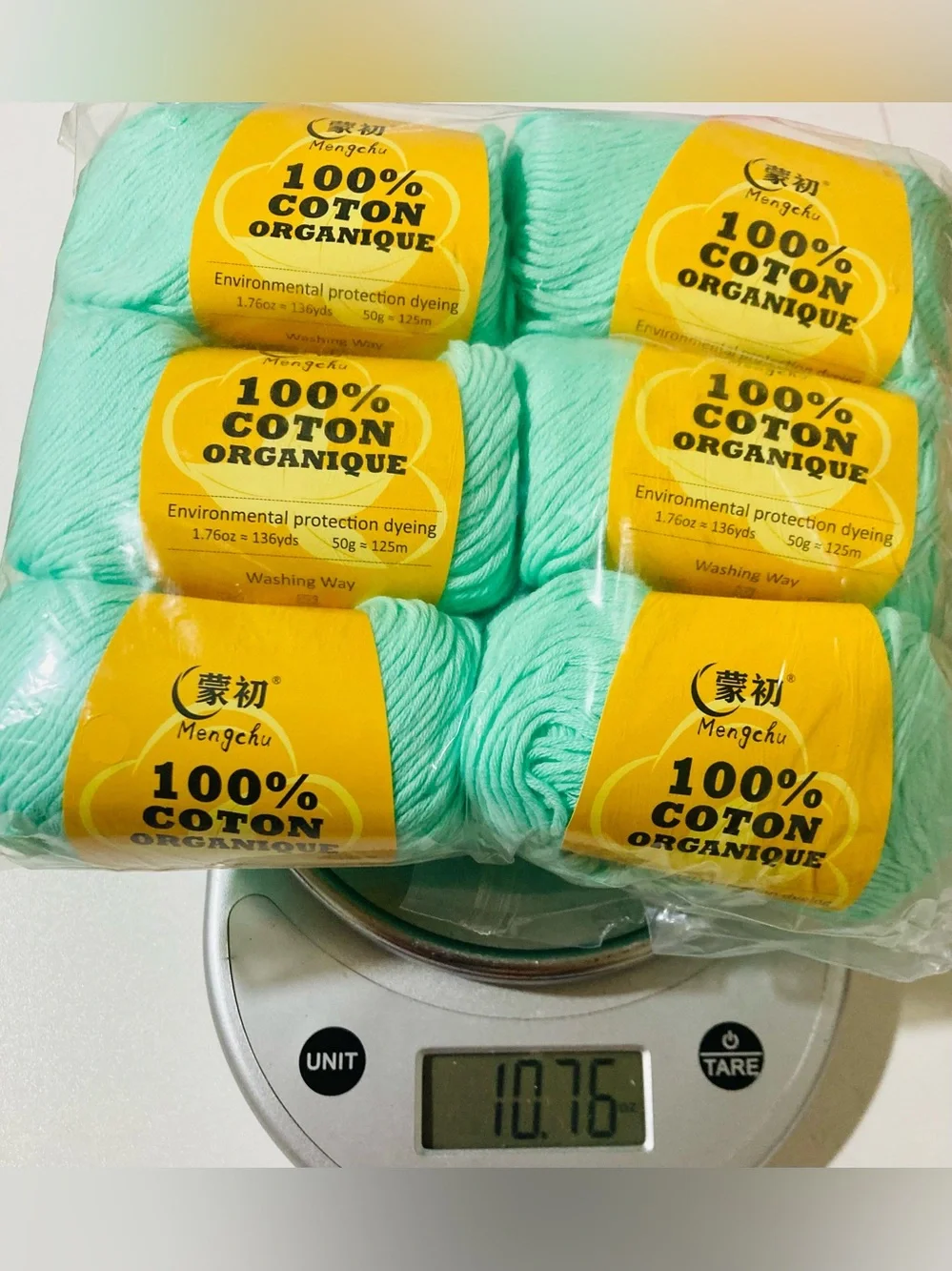 NWT 6 Mengchu 100% Organic Cotton Yarn Color Cyan Bright Aqua ~48g ea 10oz total